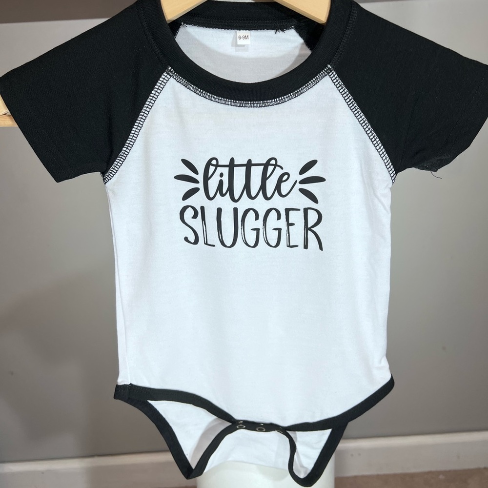 Little Slugger Black and White Baby Onesie
